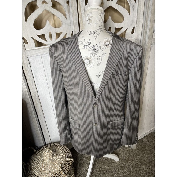 VITARELLI ITALY Blazer Mens 44L Black Taupe 2 Button Jacket Sports Coat - Picture 1 of 11